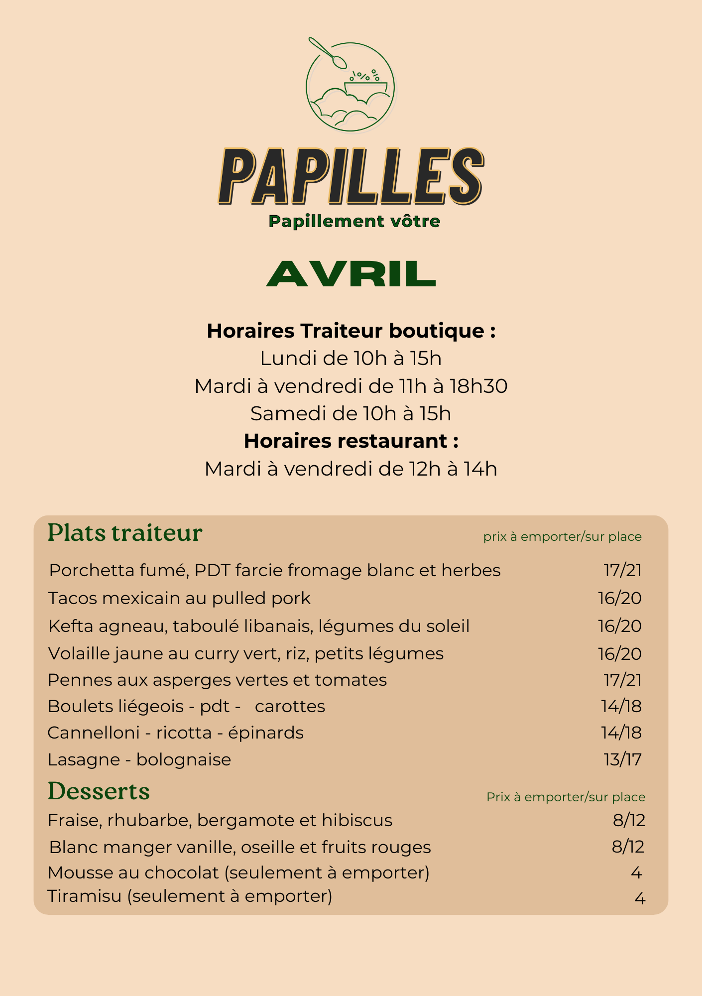 Menu Papilles Avril 1