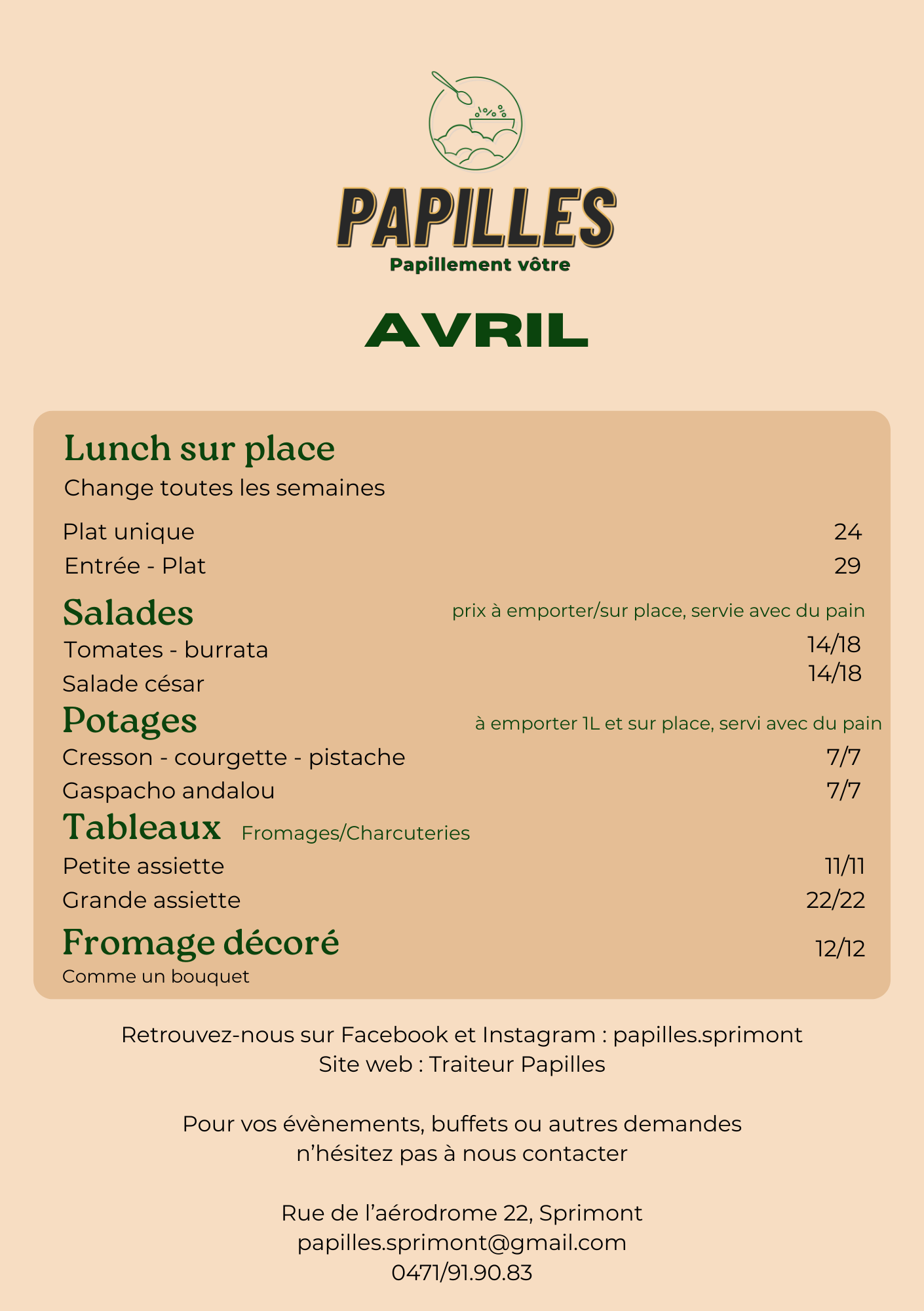 Menu Papilles Avril 2